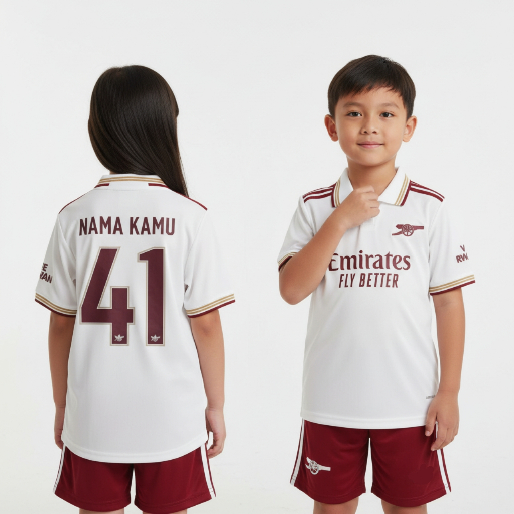 KIDS Jersey Arsnl 3rd 2025 2026 Baju Bola Warna Cream Anak Patch Premier League UCL Custom Nameset N