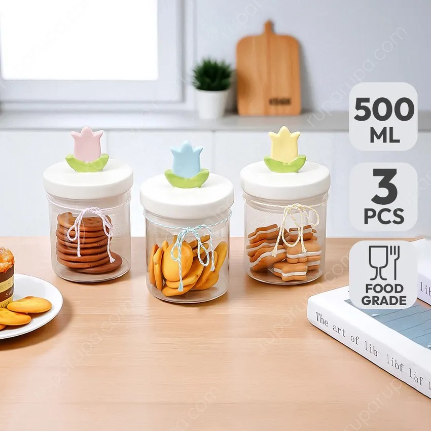 INFPRMA TOPLES TULLIP GLASS JAR SET OF 3 500 ML // TOPLES KUE INFORMA // TOPLES CEMILAN KEDAP UDARA 