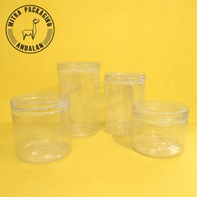 Toples Jar Tabung Silinder PET Plastik Tutup Plastik Bening Clear Ulir 900ml