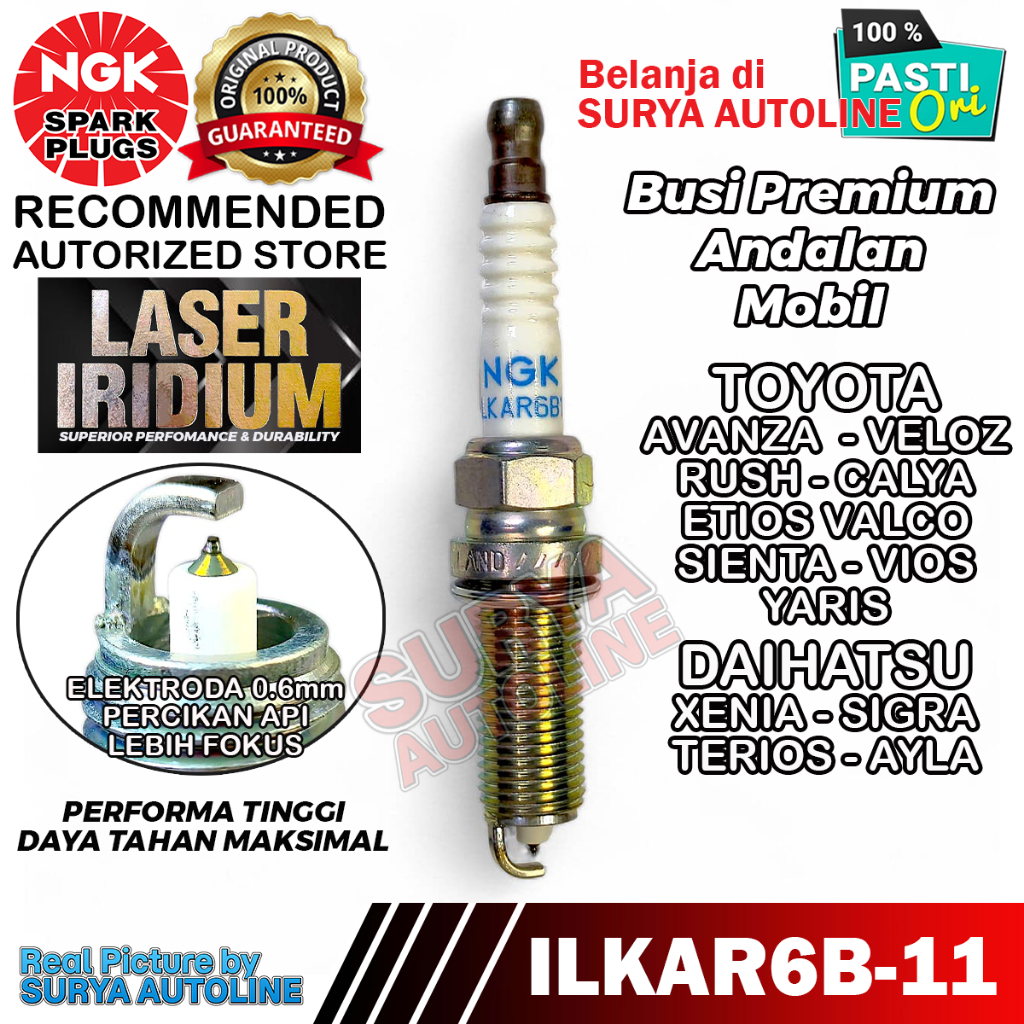 BUSI MOBIL NGK ORIGINAL LASER IRIDIUM  ILKAR6B-11 UNTUK TOYOTA AVANZA VELOZ RUSH CALYA ETIOS SIENTA 