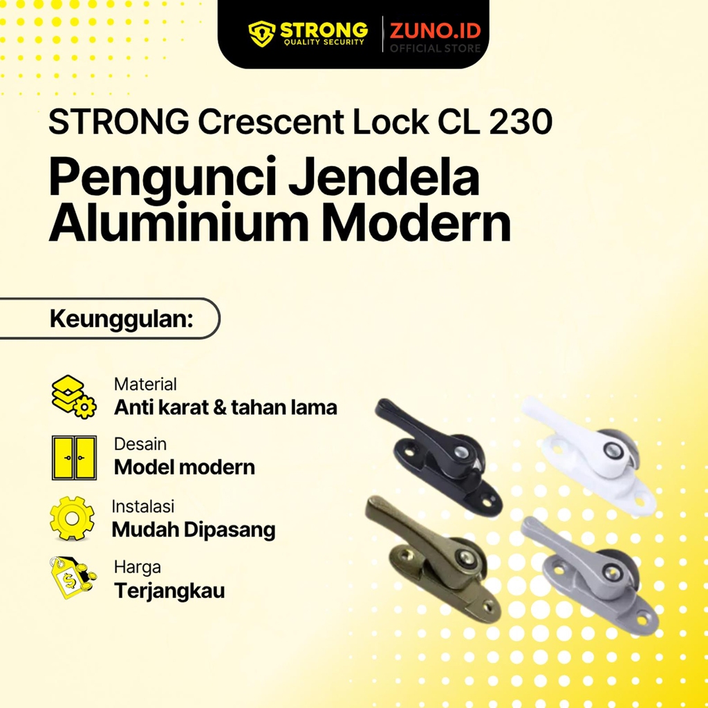 ZunoID STRONG Crescent Lock CL 230 | Pengunci Jendela Aluminium | Grendel Kuping Jendela Sliding | C