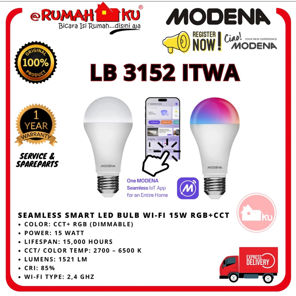 Modena Seamless Lampu Smart LED LB 3152 ITWA WiFi