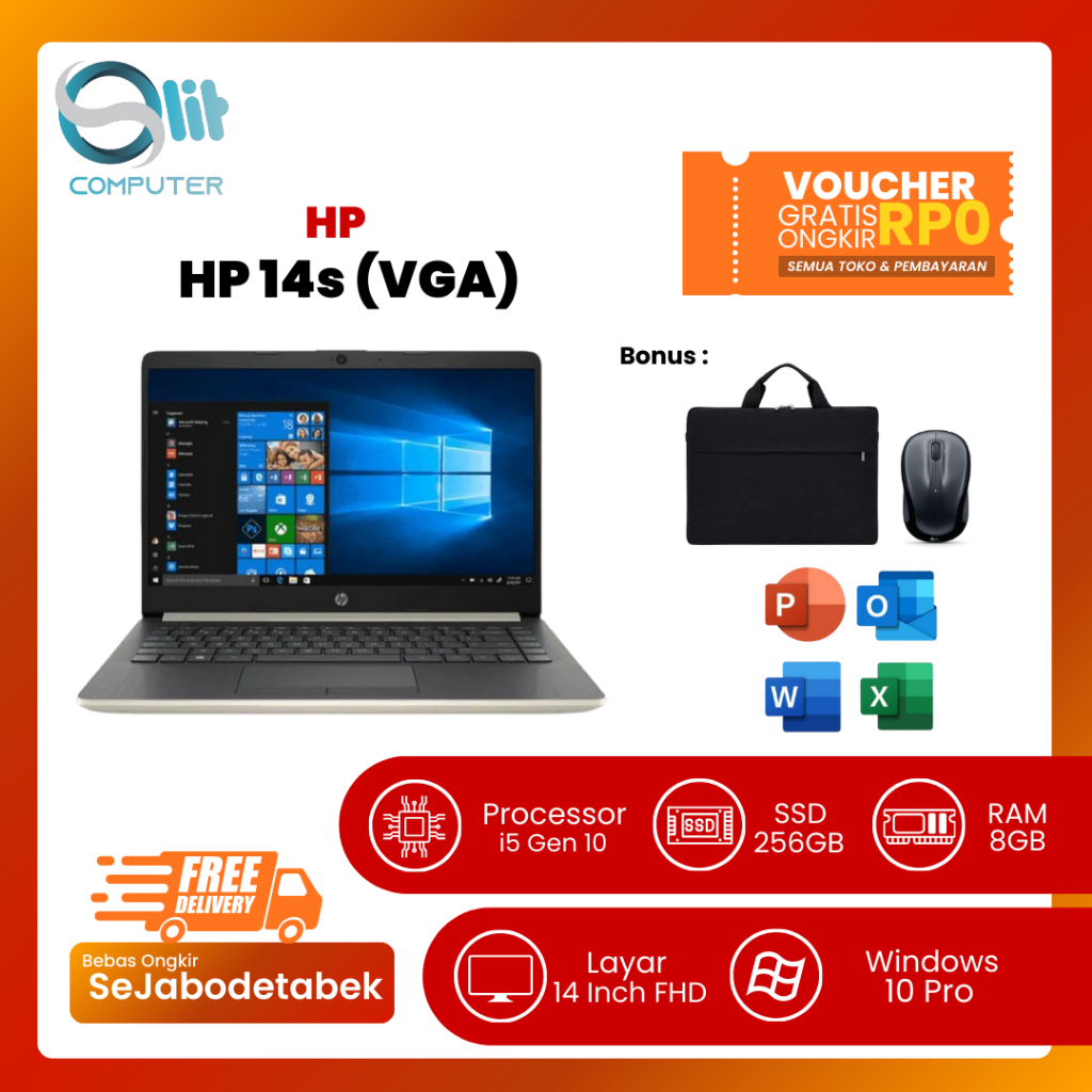 HP 14s Core i5-10210U 8GB 256GB SSD 14” Windows 11 Laptop Kerja