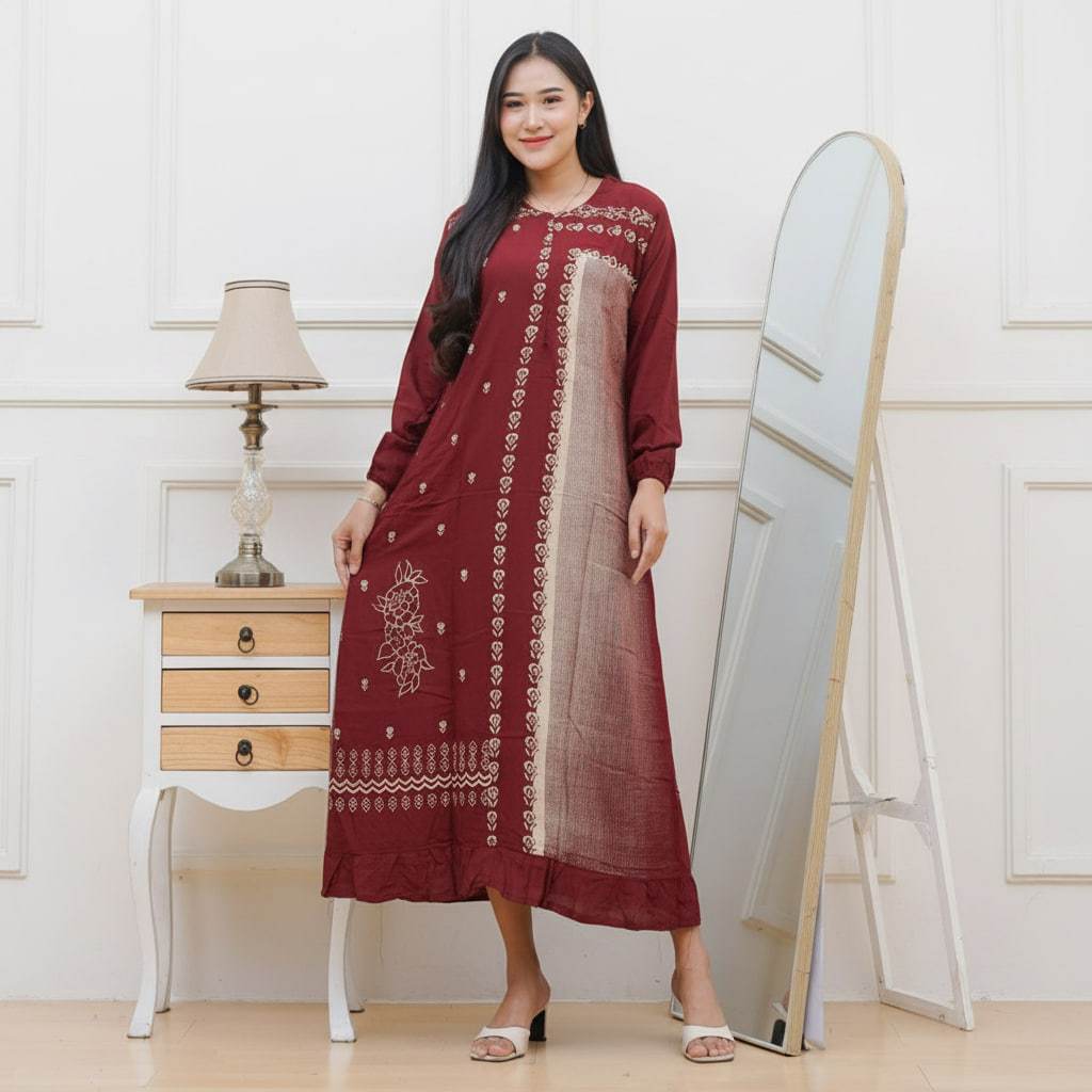 Baju Gamis Saraswati Wanita Batik Pekalongan Rayon Adem Busui Kondangan Kekinian