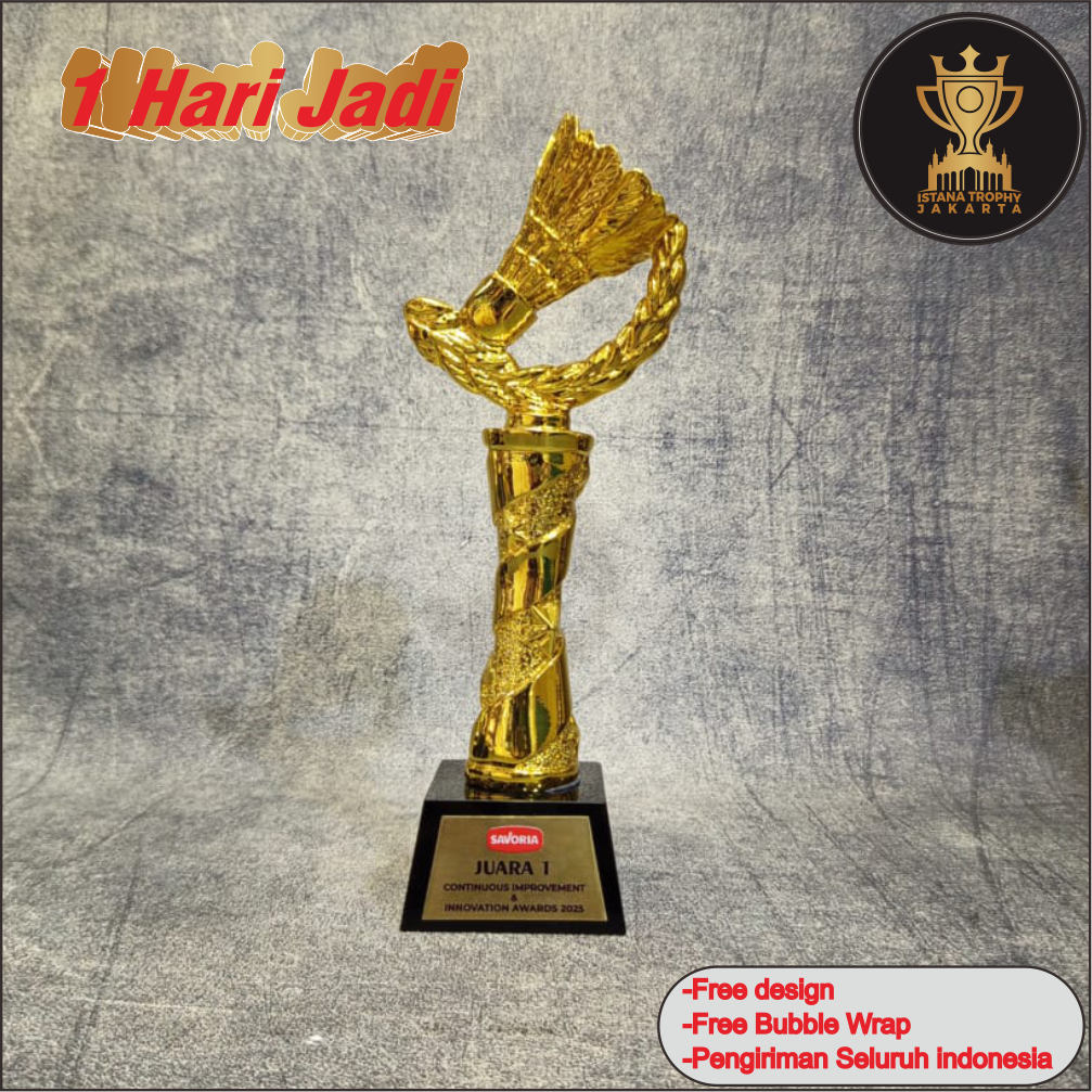 Trophy Kristal Kombinasi Resin | Trophy Badminton | Trophy Bulu Tangkis | Trophy Krital