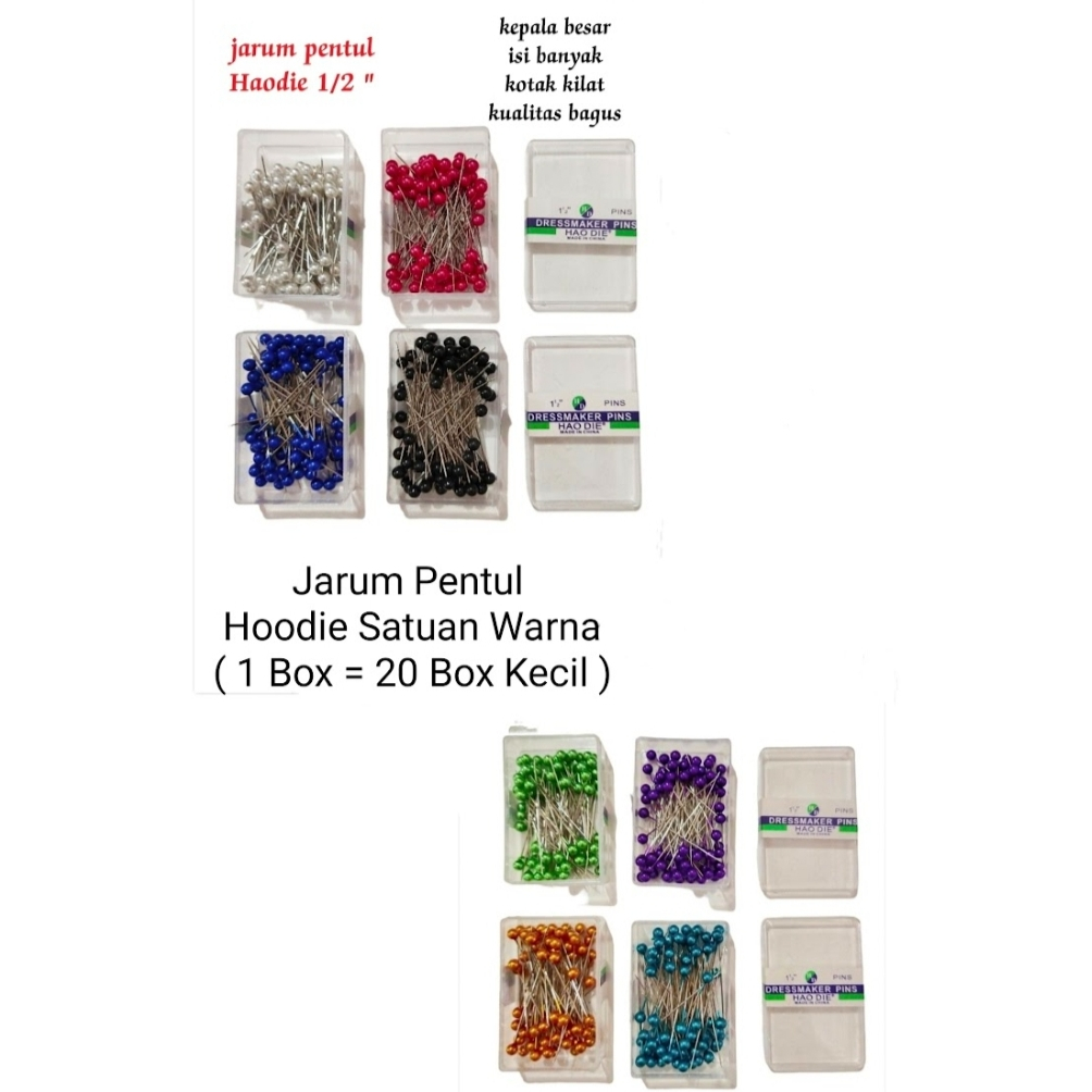 JARUM PENTUL BULAT HARAG 1 BUAH KOTAK MIKA ADA 8 PILIHAN WARNA