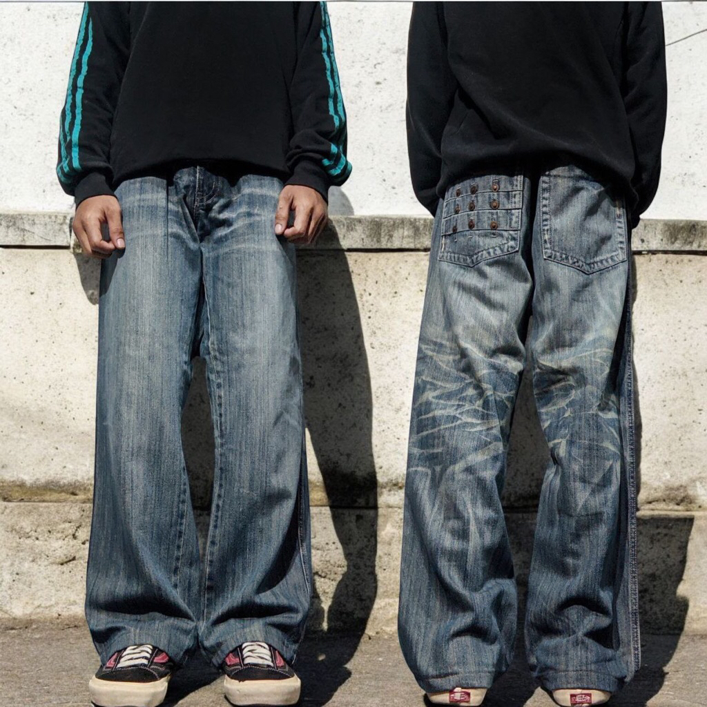 Size 34-35 Celana Panjang Longpants Jeans Khan Blue Washed Fading Loose fit Original Second Preloved