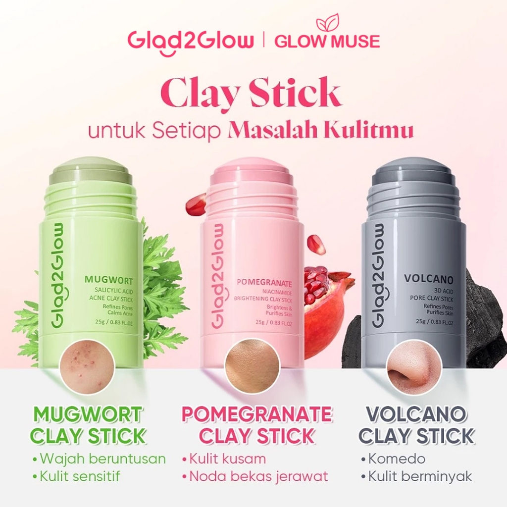 [100% ORI]Glad2Glow Clay Stick&Face Mask Complete Series - Pomegranate Brightening Clay Stick/Mugwor