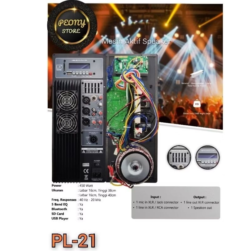 MESIN KIT AKTIF USB BLUETOOTH 16x38 16x40 / POWER KIT AKTIF 1000watt 16cm x 38cm / 16cmx40cm IMPORT