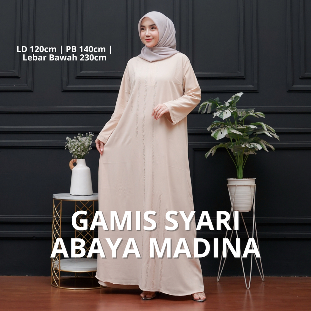 Gamis Abaya Cream Arabian Saudi Bahan Marina Silk UV Premium // Abaya Syari Terbaru Kekinian