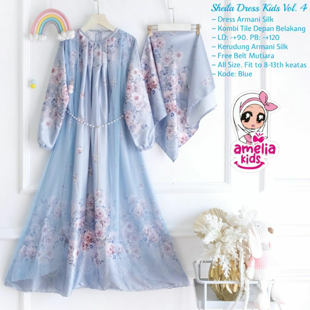 Gamis silk (outer+tile) sheila dress anak remaja usia 8-13 tahun gamis lebaran muslimah