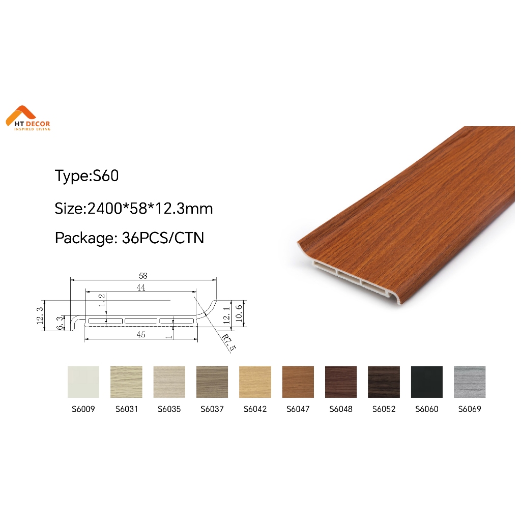 Plin Lantai PVC List 6 cm / Skirting List Lantai Kayu / Plint PVC / Plint PVC / Aksesoris List Lanta