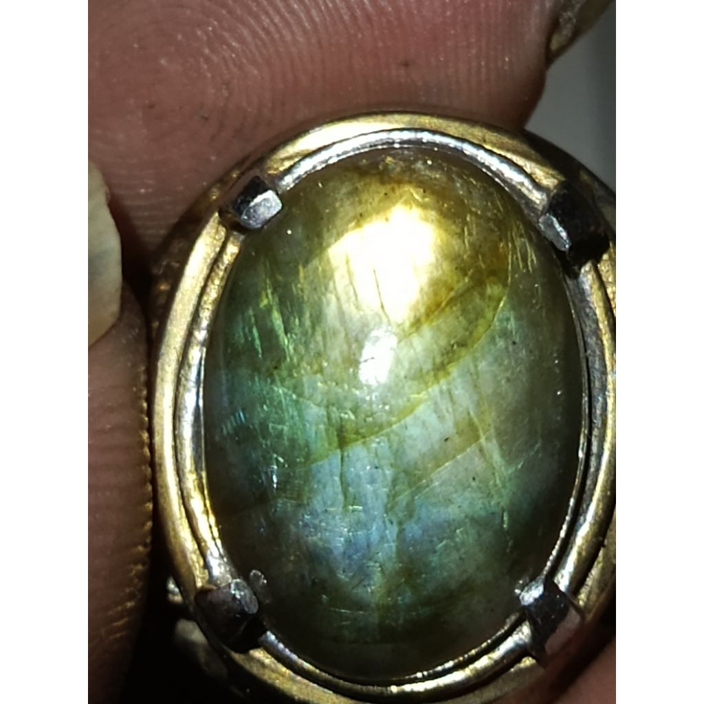 batu alam asli Biduri bulan albulador pelangi super mewah ikat tintanium no 9