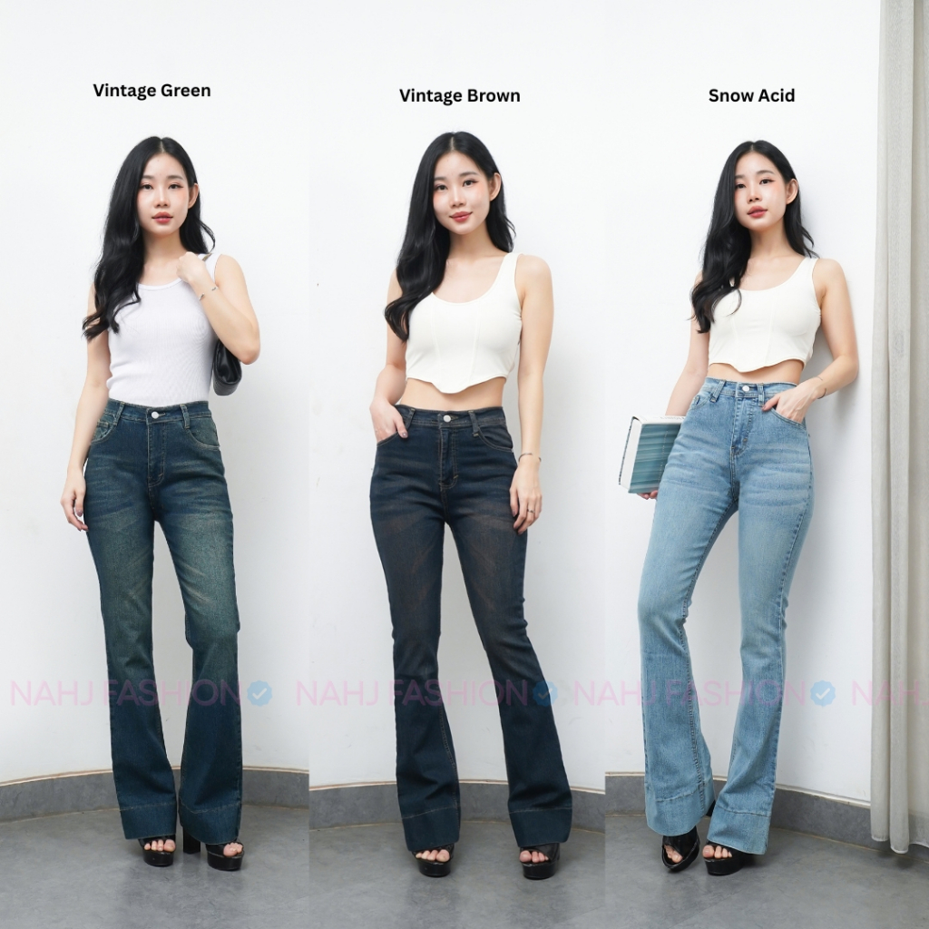 Jennie Cutbray Jeans Lipat Bawah Highwaist Strecht - Celana Flare Jeans Wanita Lipat Bawah