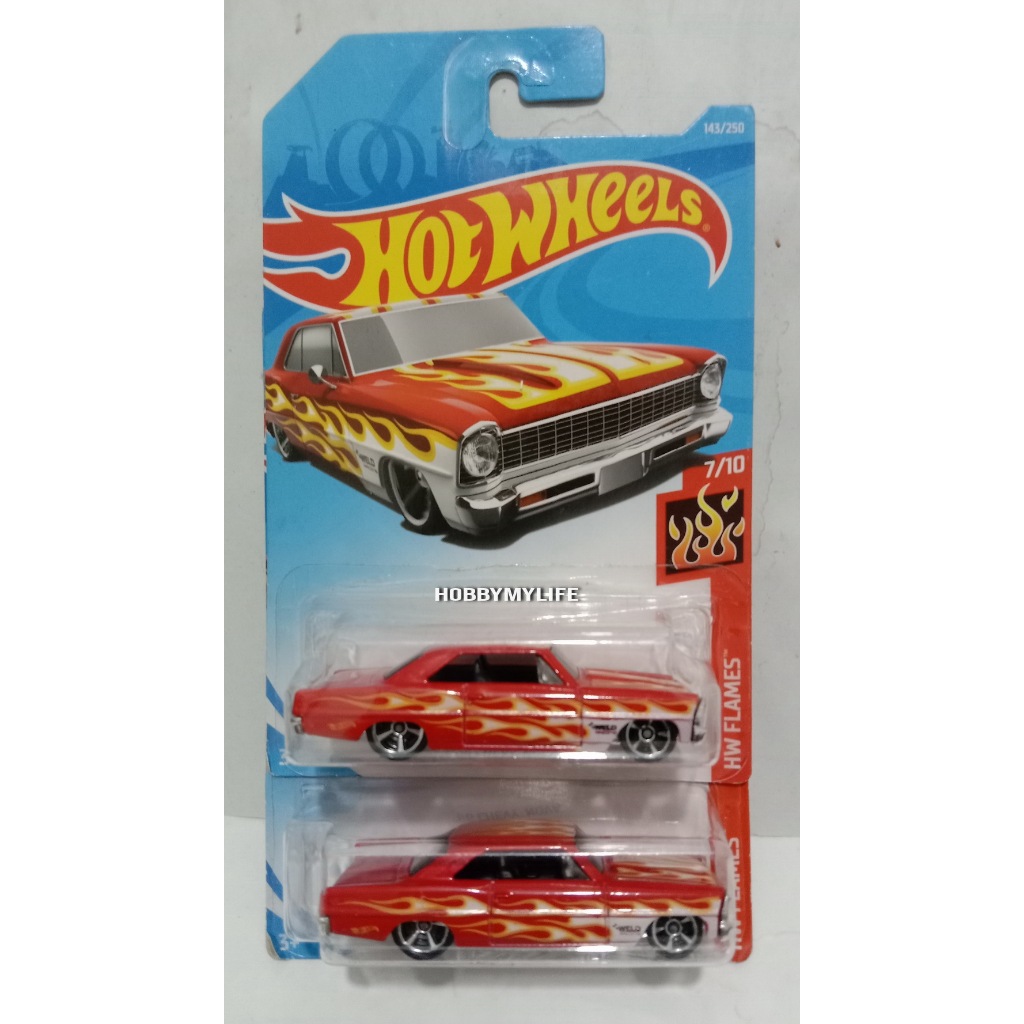 HOTWHEELS HOT WHEELS 66 CHEVY NOVA MERAH FLAMES edition