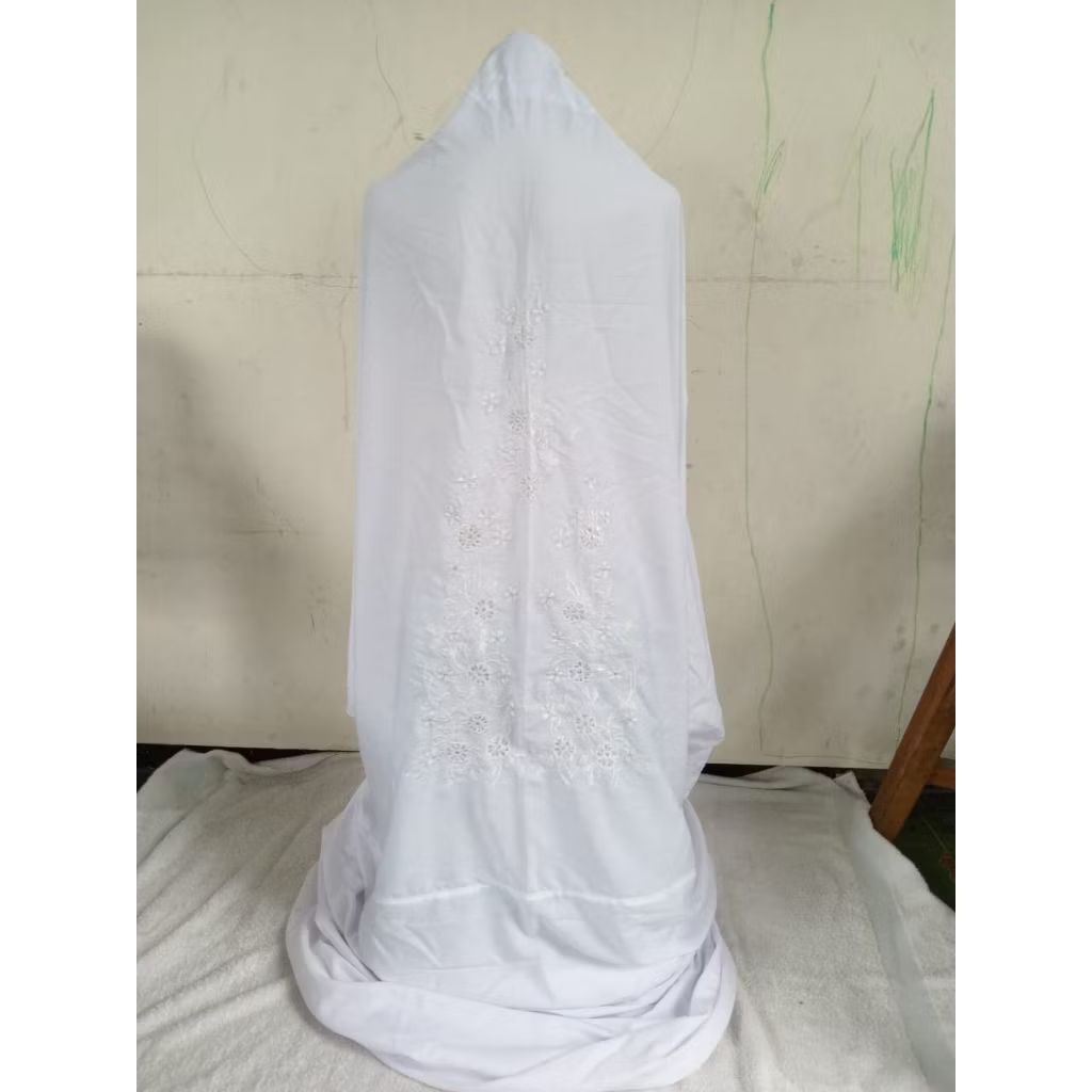 Mukena terusan jadul warna putih bordir murah