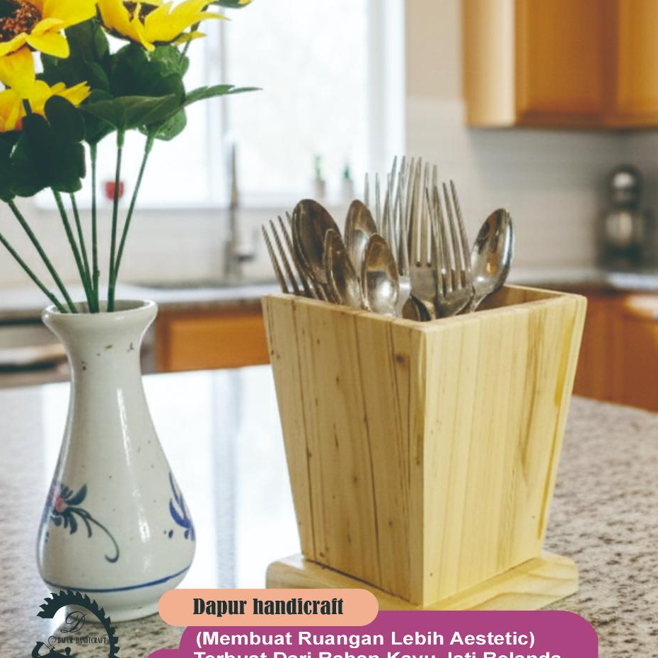 TEMPAT SENDOK AESTHETIC / TEMPAT SENDOK GARPU KAYU JATI BELANDA / TEMPAT PENSIL