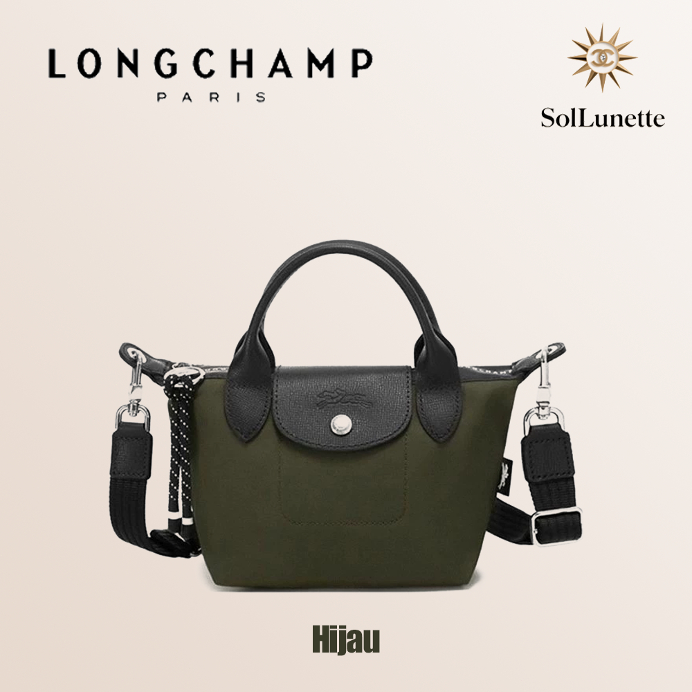 Longchamp Tas Wanita Le Pliage Xtra Mini Kulit Sapi Warna Hijau Abies