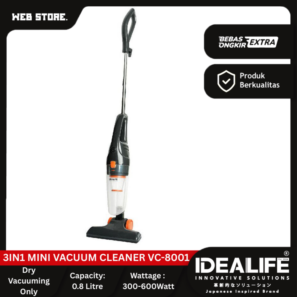Mini Vacuum Cleaner  0.8 Litre  Alat Penyedot Debu Kecil Untuk Rumah Mobil VC-8001 IDEALIFE