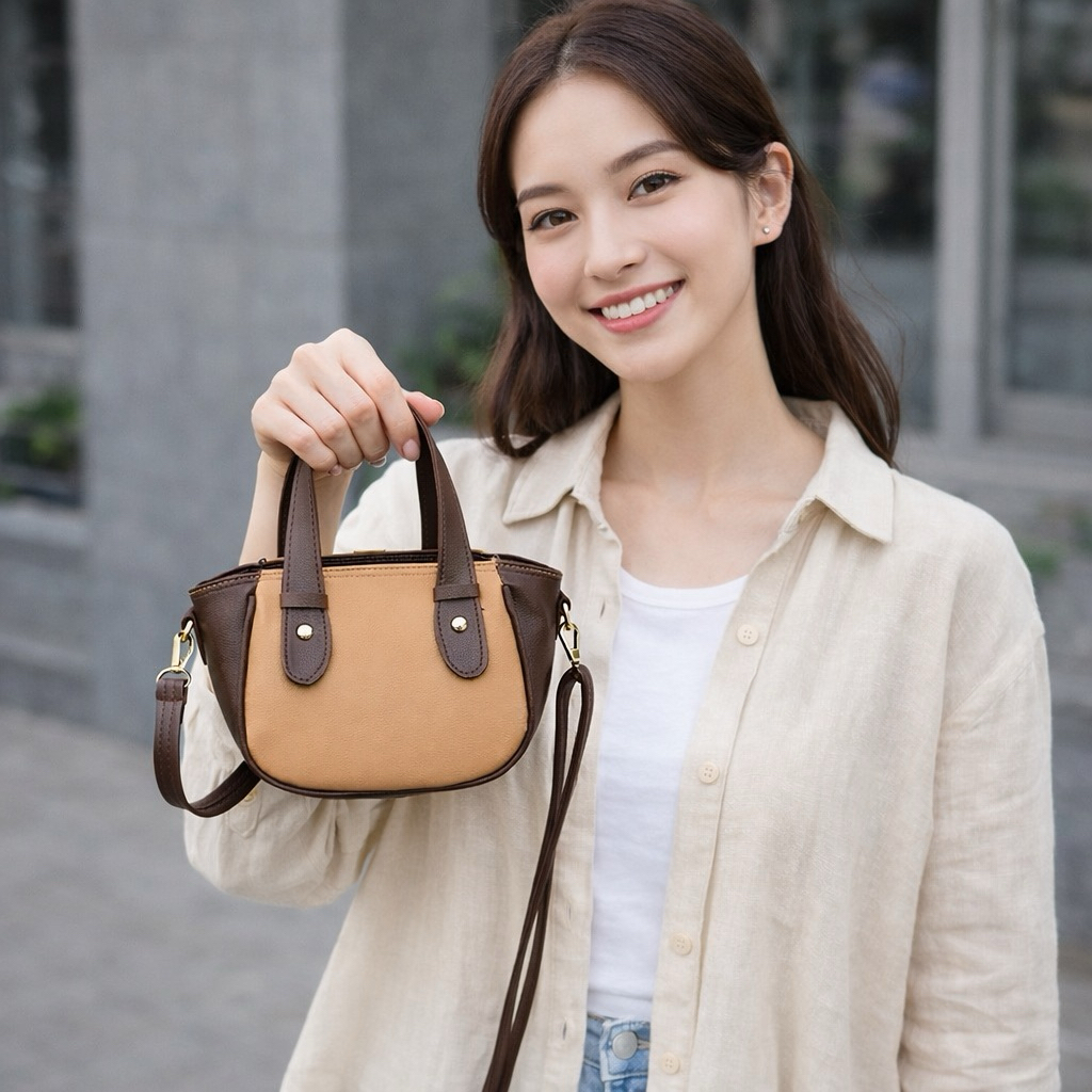 MICHI Tas Wanita Selempang Houlder Bag Fashion Hand Bang Sling Bag Hitam Moca Moca Combi Tan Fashion