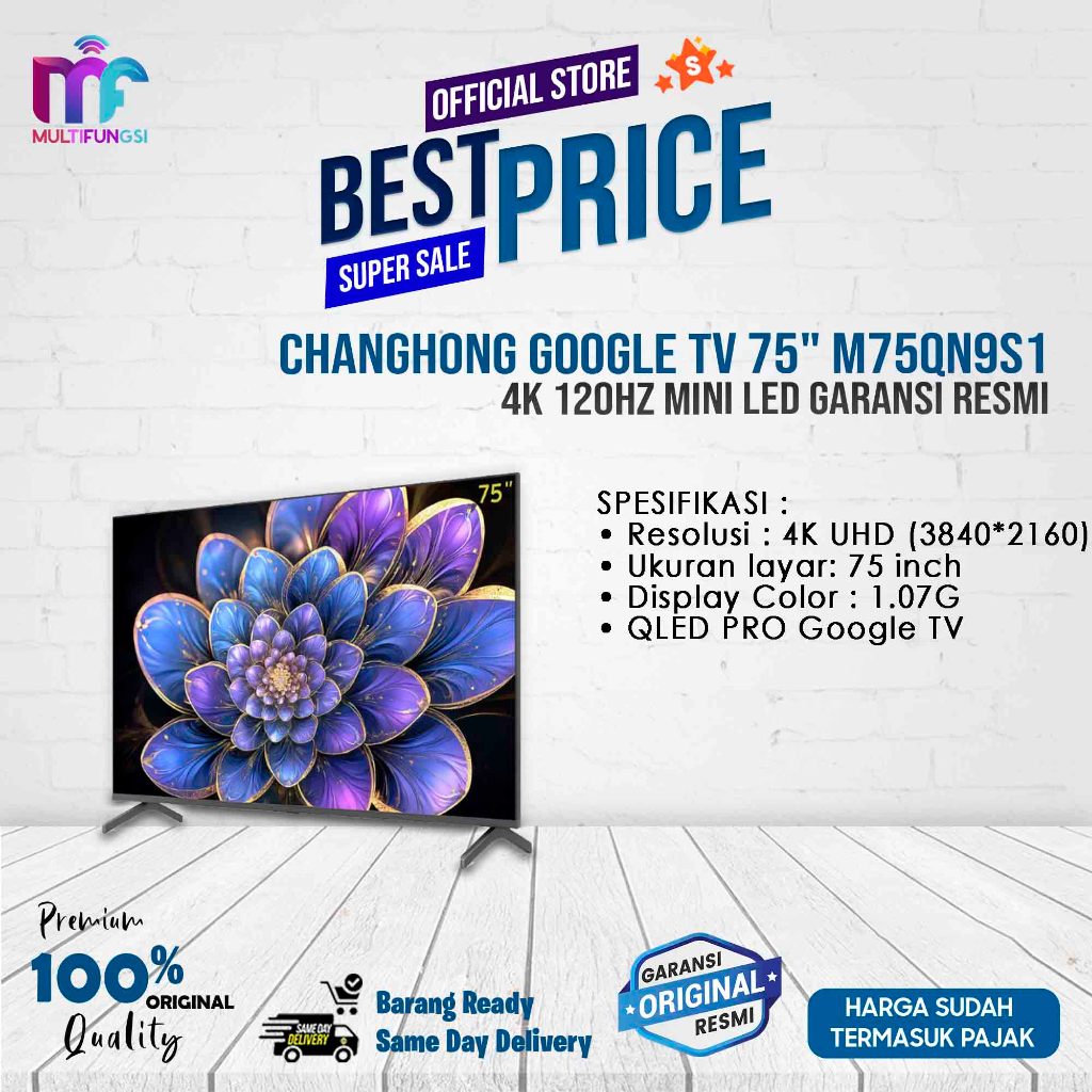 Changhong Google TV 75" M75QN9S1 4K 120Hz Mini LED Garansi Resmi