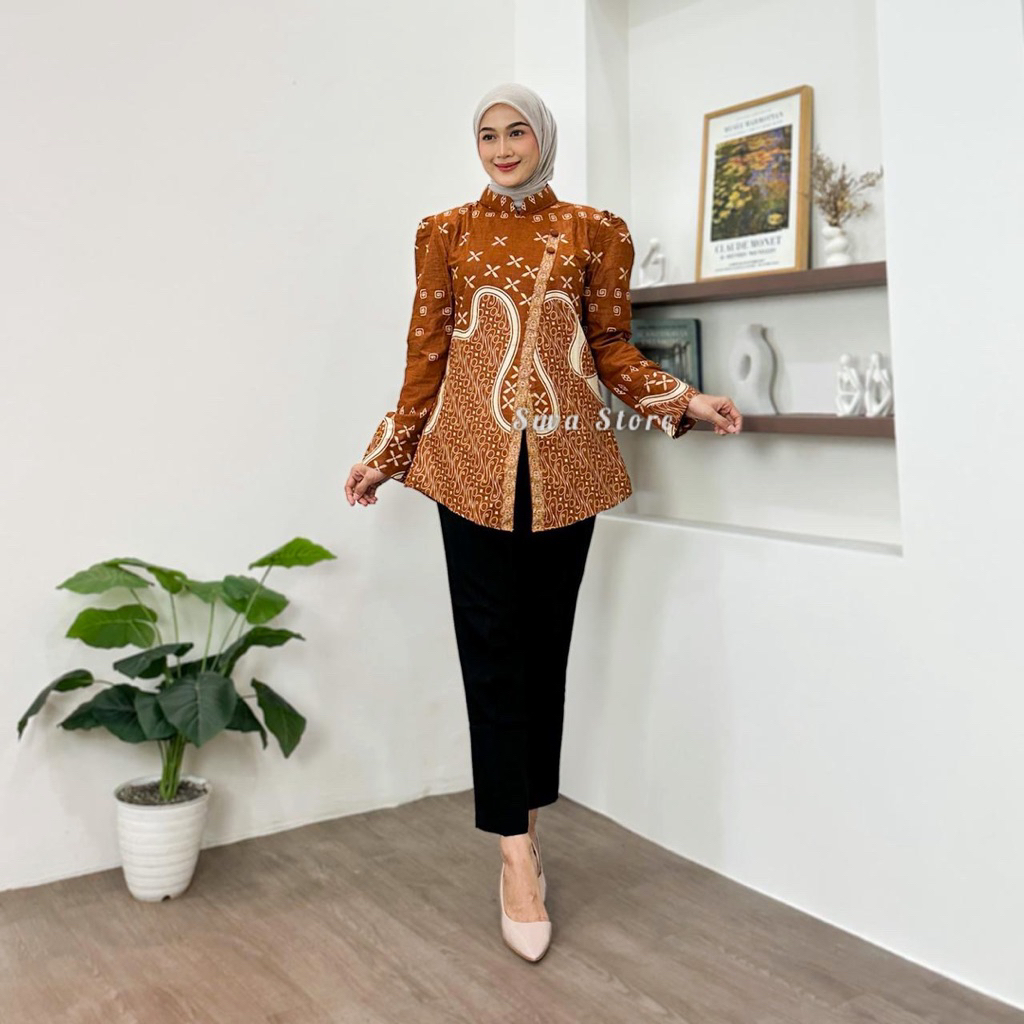 Baju Batik Wanita Atasan Batik modern Model Janggan Couple