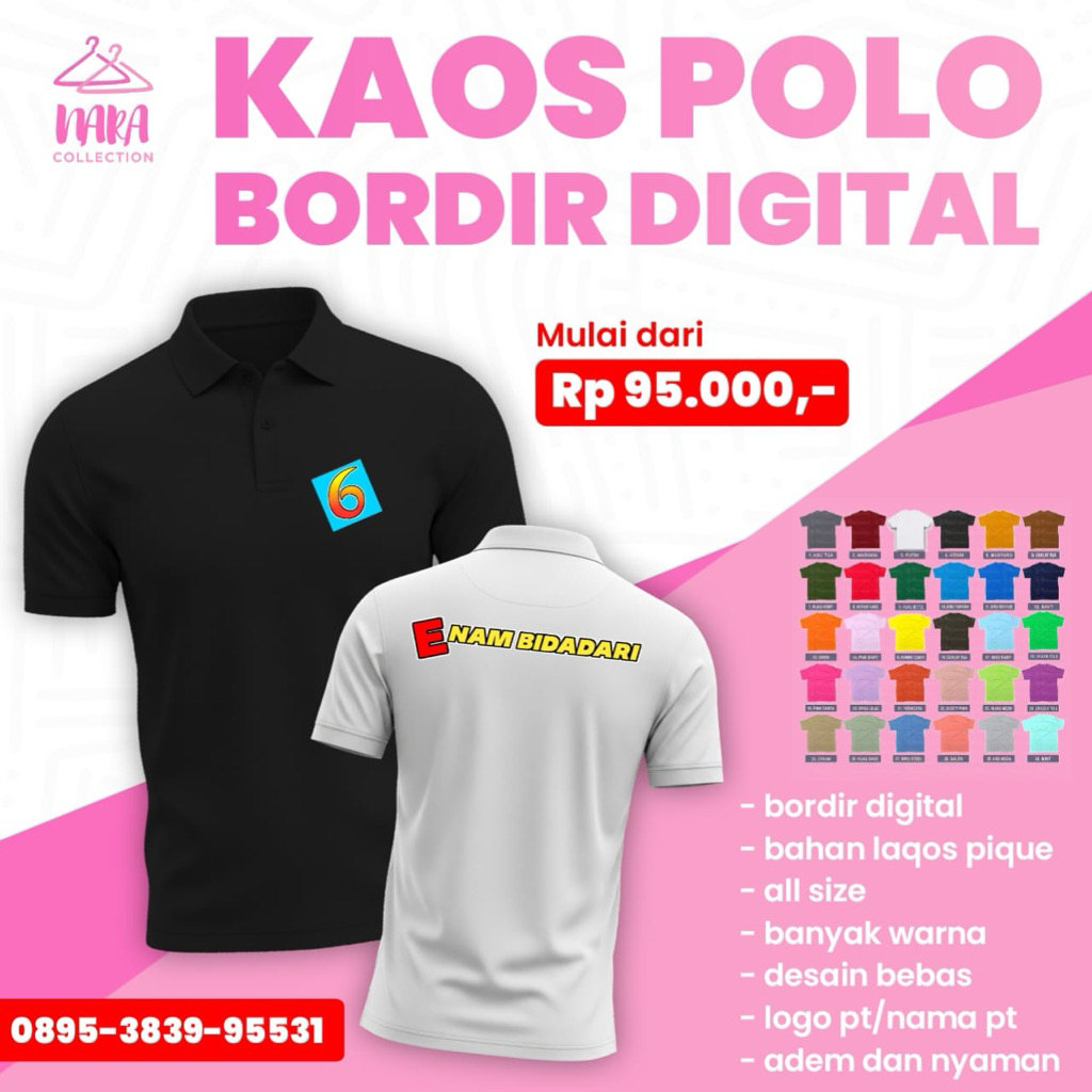 kaos polo bordir design bebas / polo wanita pria
