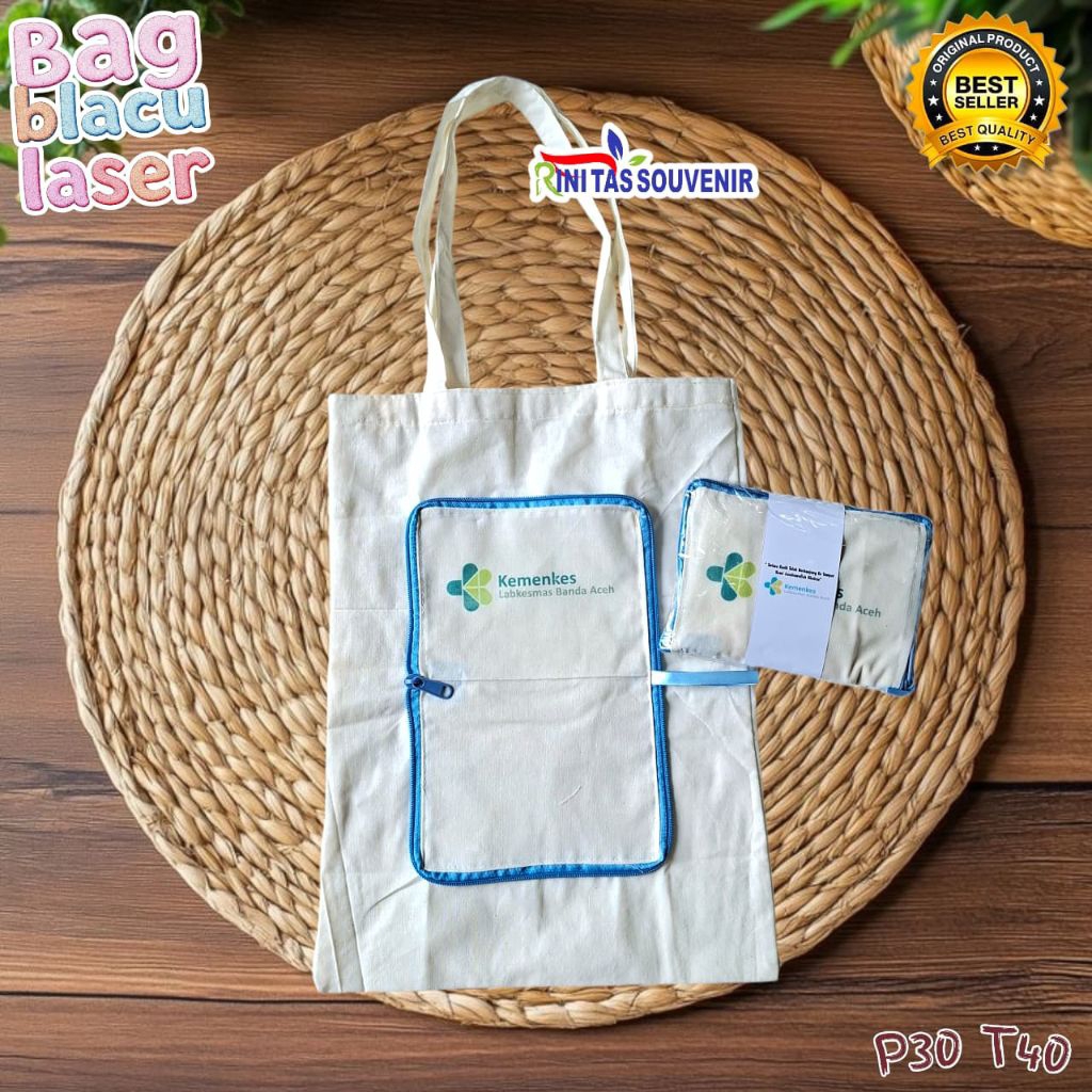 Tas Kantong Belanja Lipat Blacu Tas Souvenir Blacu Lipat Sablon Laser