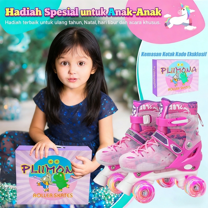IXCE Sepatu roda dua baris anak perempuan cocok untuk pemula/dengan roda menyala Aman Bersepeda