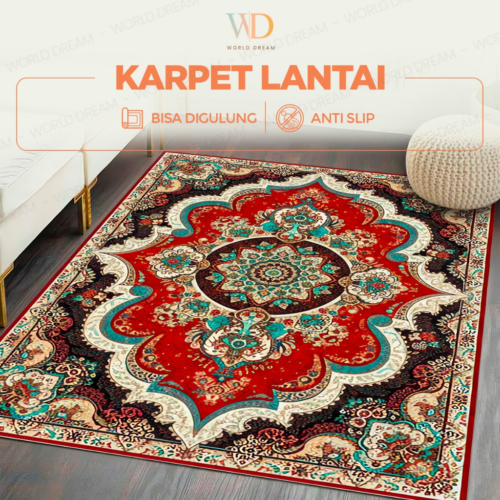 Worldream Karpet Lantai Permadani Karpet Bulu Lembut Ruang Tamu Anti Slip Motif Vintage