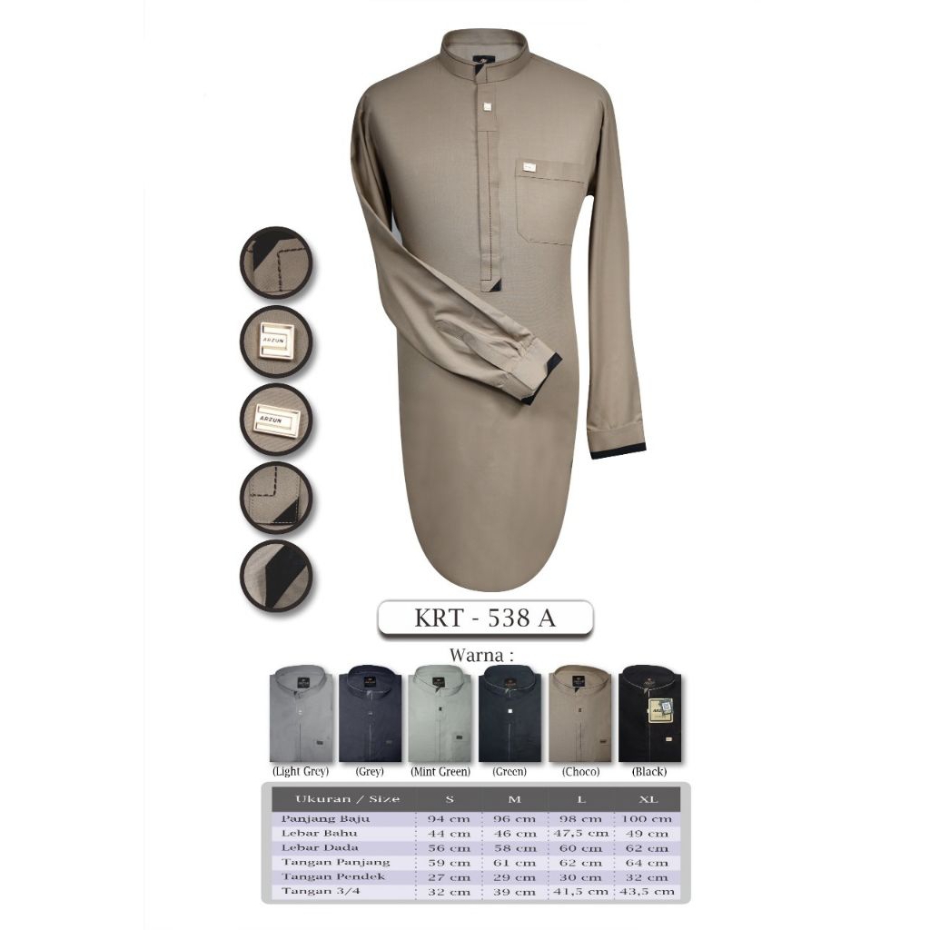 Kurta Tangan Panjang Arzun, Kurta Pria Tangan Panjang, Baju Kurta, Kurta Arzun Tangan Panjang