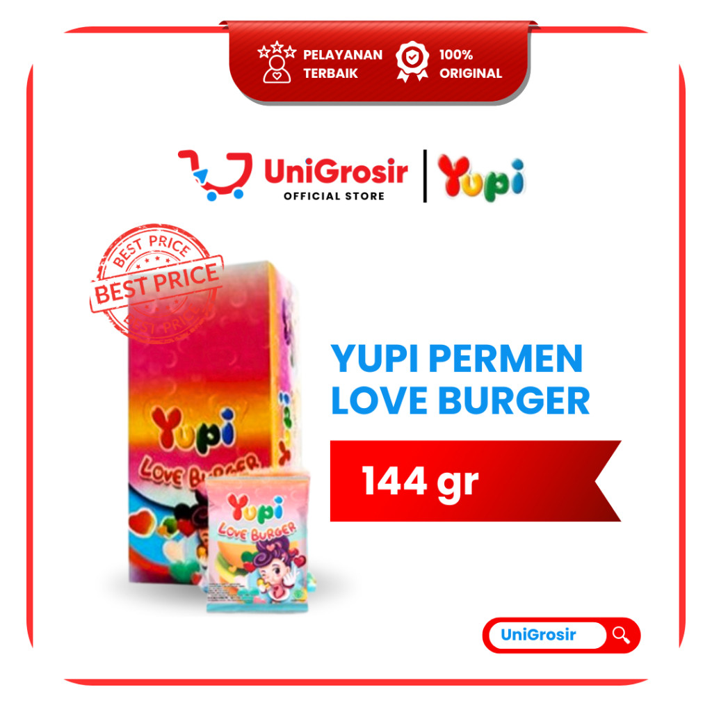 [UniGrosir] YUPI PERMEN JELLY FRUIT LOVE BURGER ~ 144 gr BOX