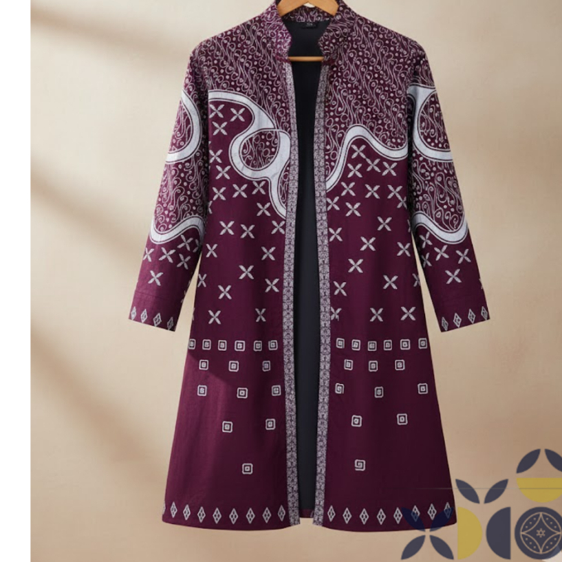 Outer Tunik Batik Printing Wanita Lengan Panjang Motif Parang Jumputan