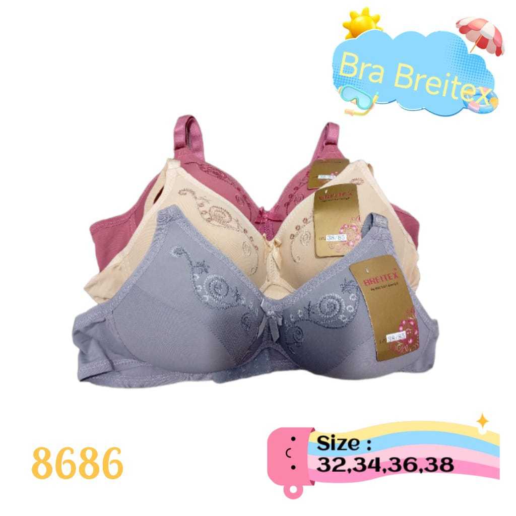 BRA WANITA BREITEX 8686 - BH TANPA KAWAT MOTIF BORDIR