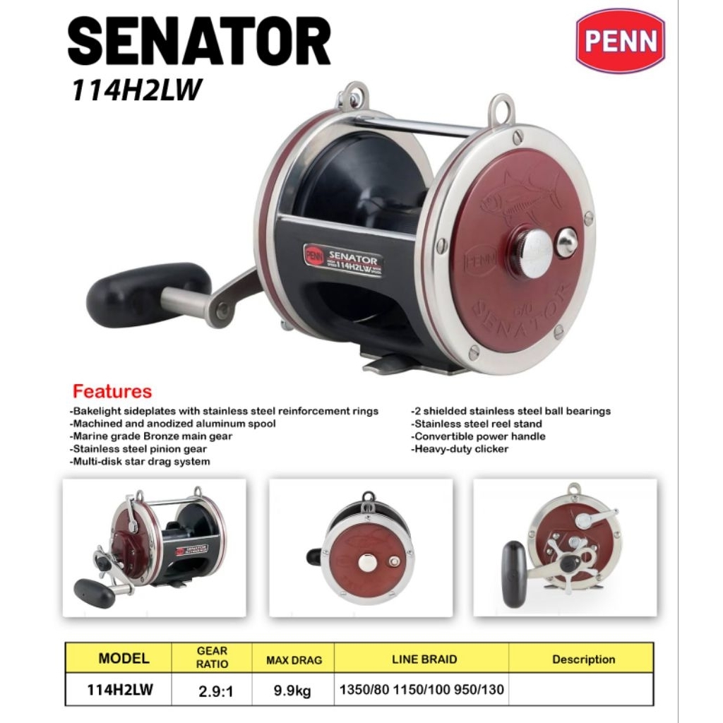 Reel PENN SENATOR 114H2LW trolling Handle Kanan