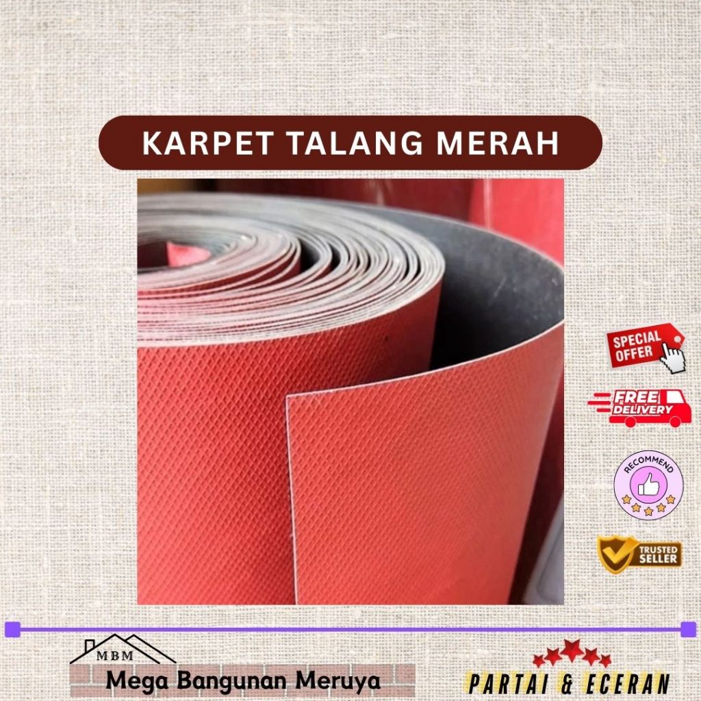 Karpet Talang Air Merah  50cm/90cm/110m Tebal Anti Bocor Alas Atap Rumah | Meter