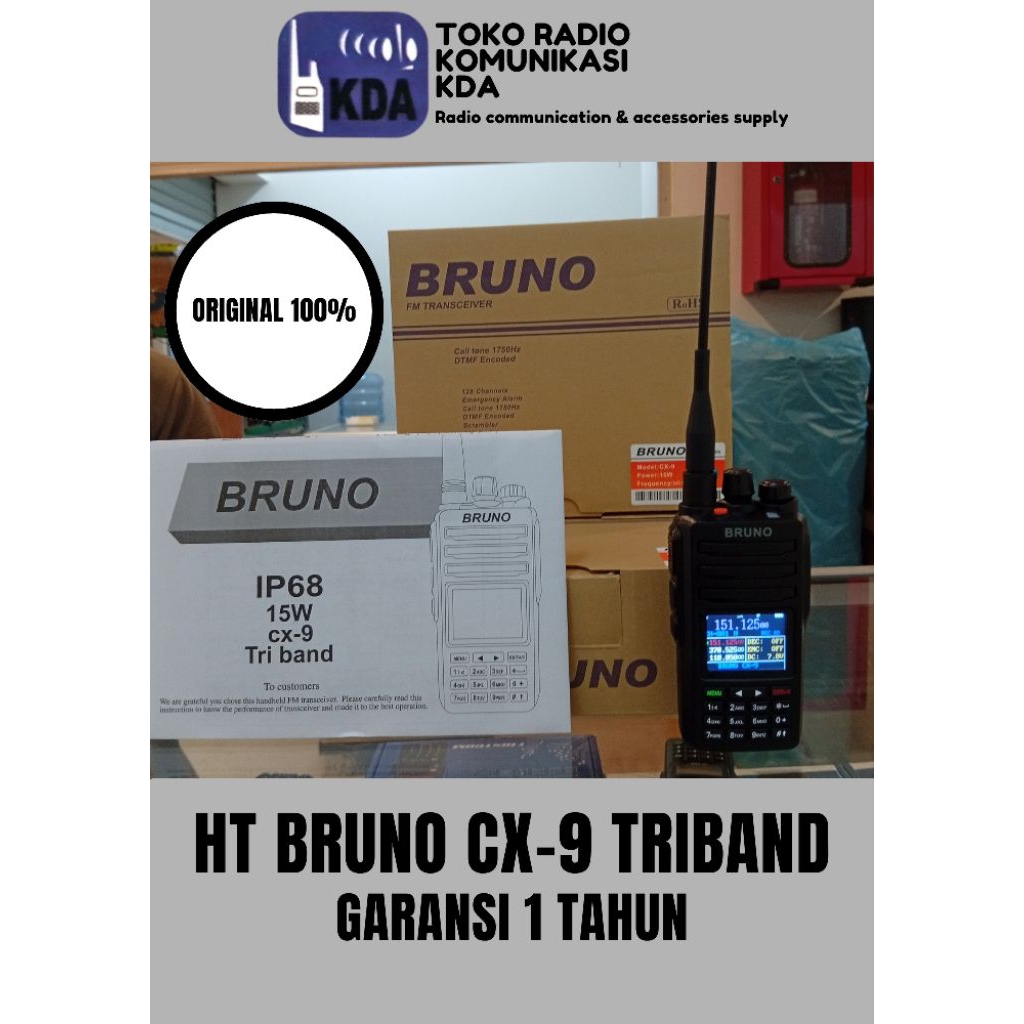 HT BRUNO CX-9 | POWER 15 WATT | WATERPROOF IP68 | BISA 20-50 KM | HT TRIBAND | HT  BERGARANSI | BRUN