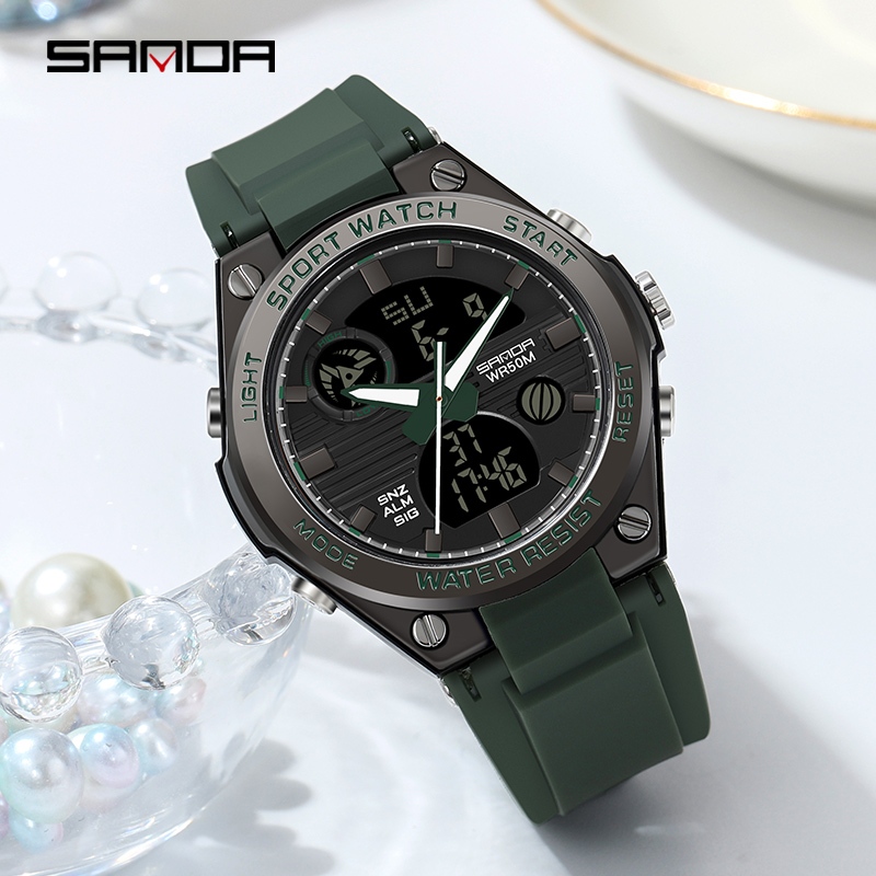 SANDA Jam Tangan Digital Quartz Tahan Air Olahraga Chronograph Kalender Jam Tangan Anak Laki-laki An