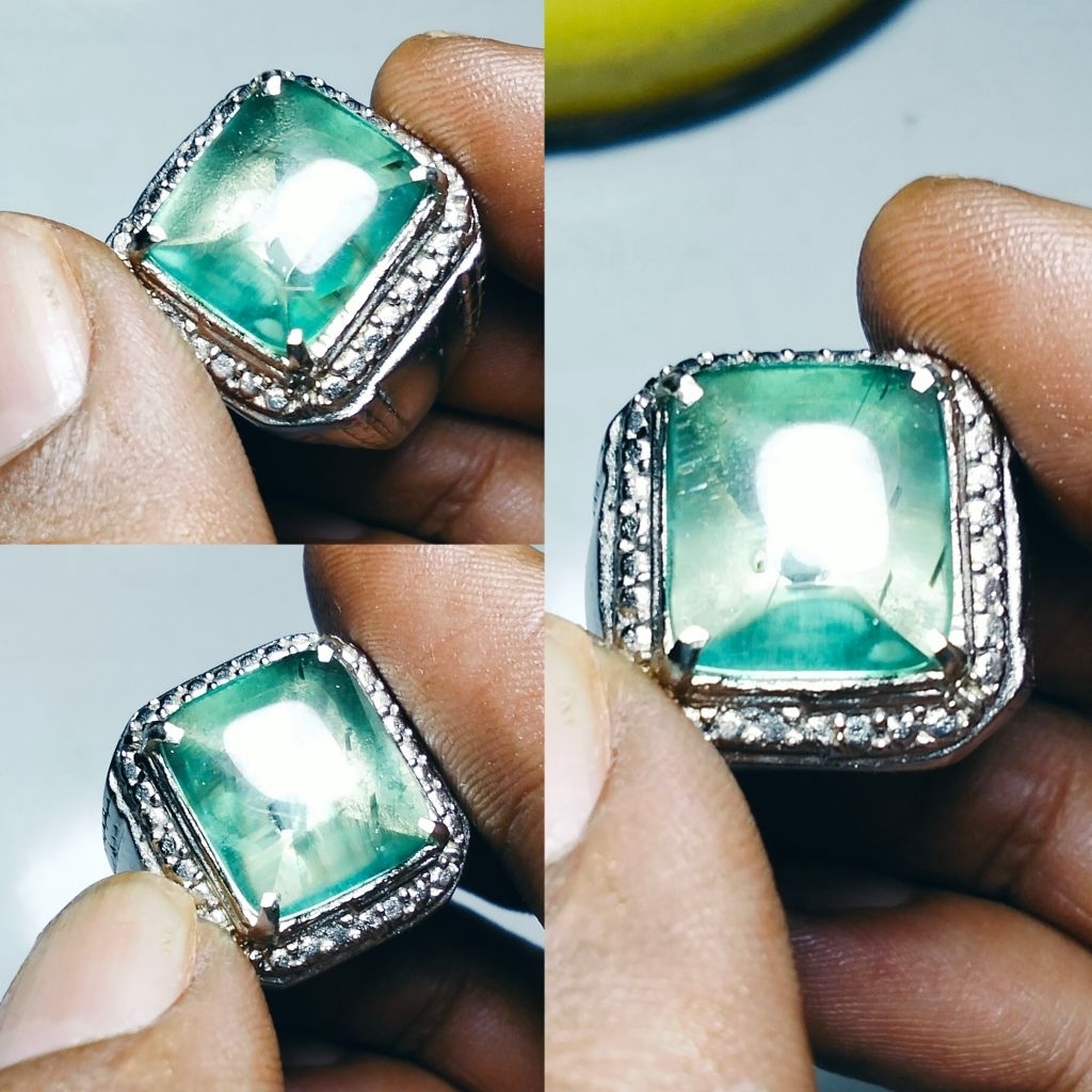 Batu cincin kinyang air kinyang daun natural rock crystal obsidian Zz45