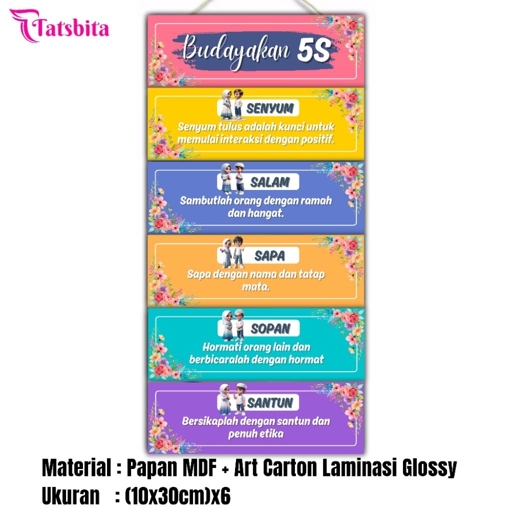 TATSBITA Pajangan Hiasan Dinding Dekorasi Wall Decor Budayakan 5S Susun  Untuk Kelas Sekolah