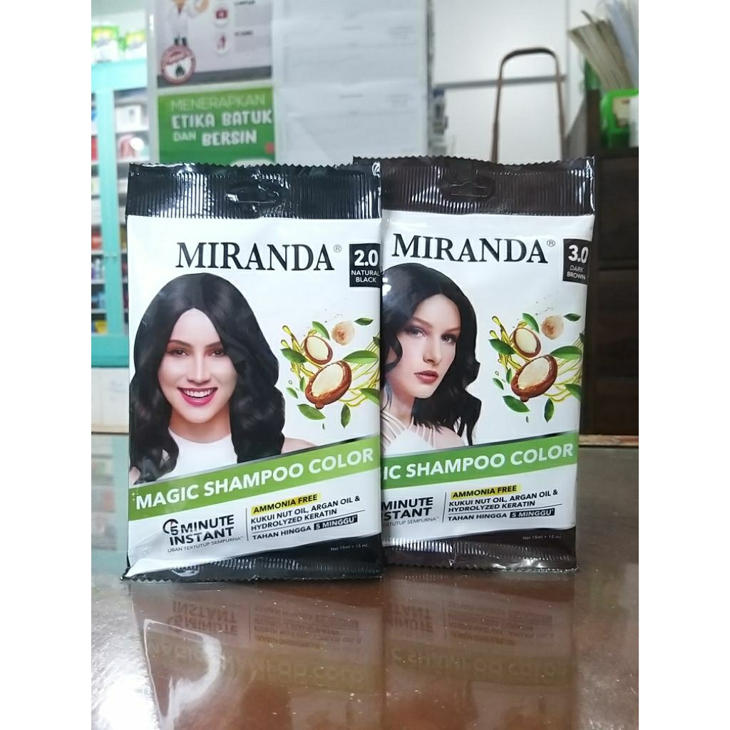 MIRANDA MAGIC SHAMPO COLOR 30ml | pewarna rambut alami hitam dan coklat