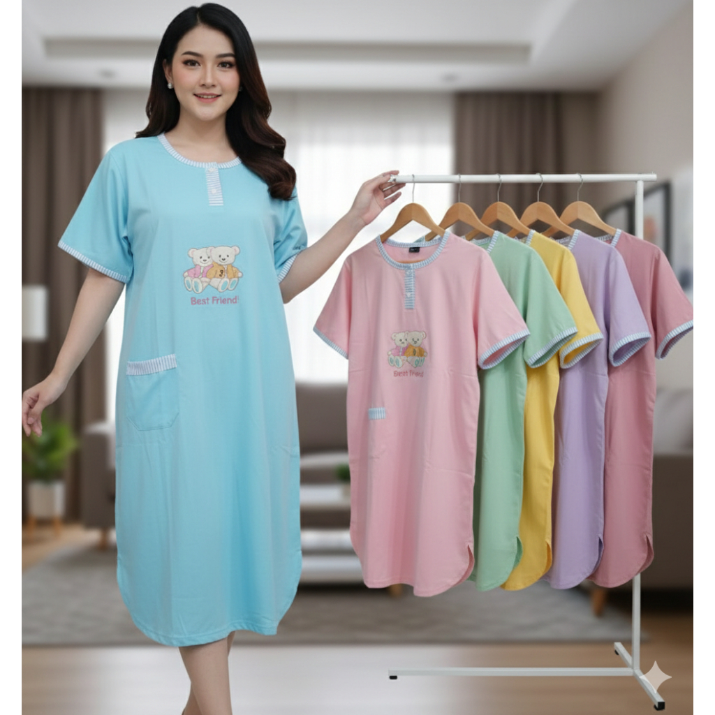 Daster Jumbo Wanita Babydoll Baju Tidur Lengan Pendek