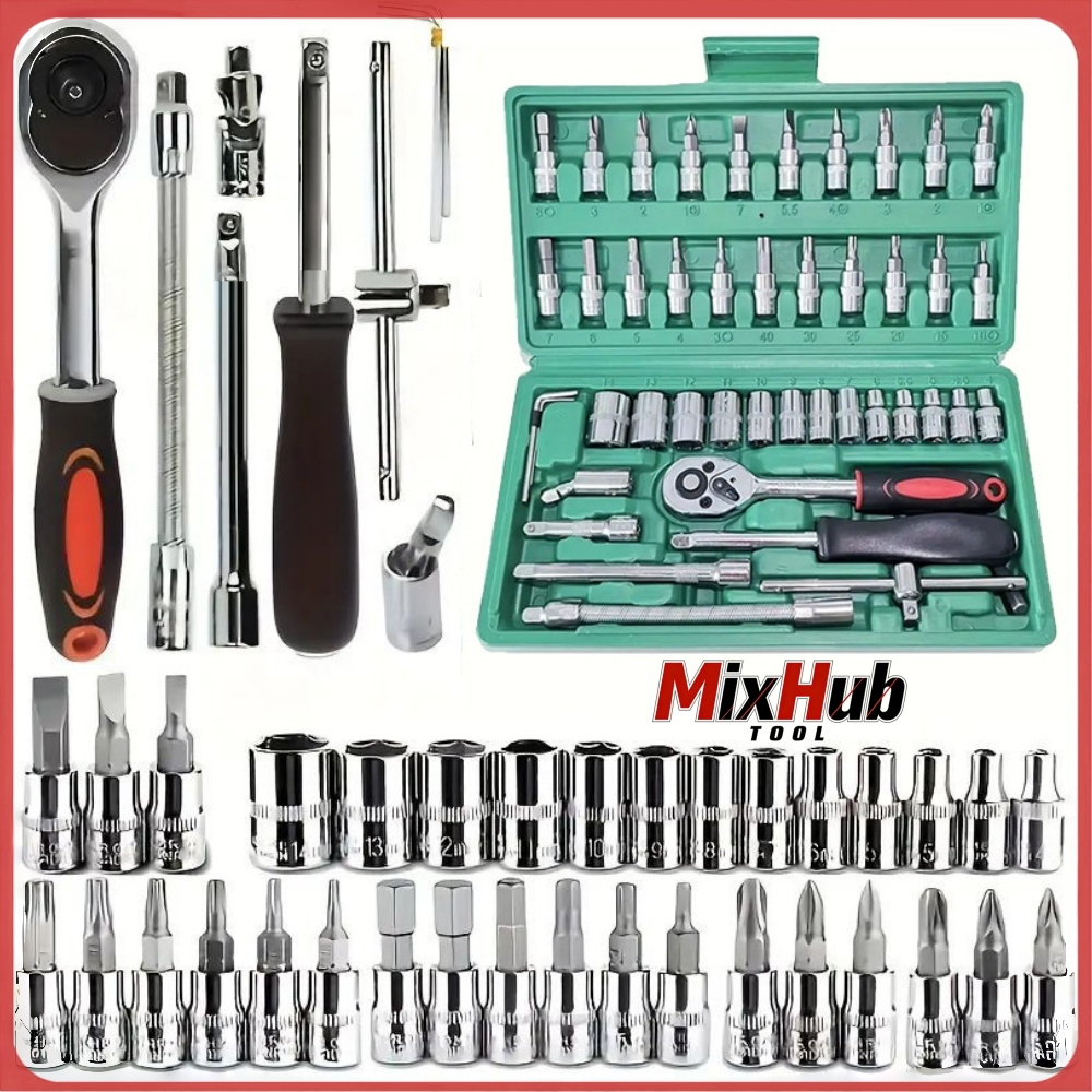 Set Alat Kunci Sok & Obeng 46 Pcs - Kunci Ratchet Kecil untuk Perbaikan Rumah & Mobil