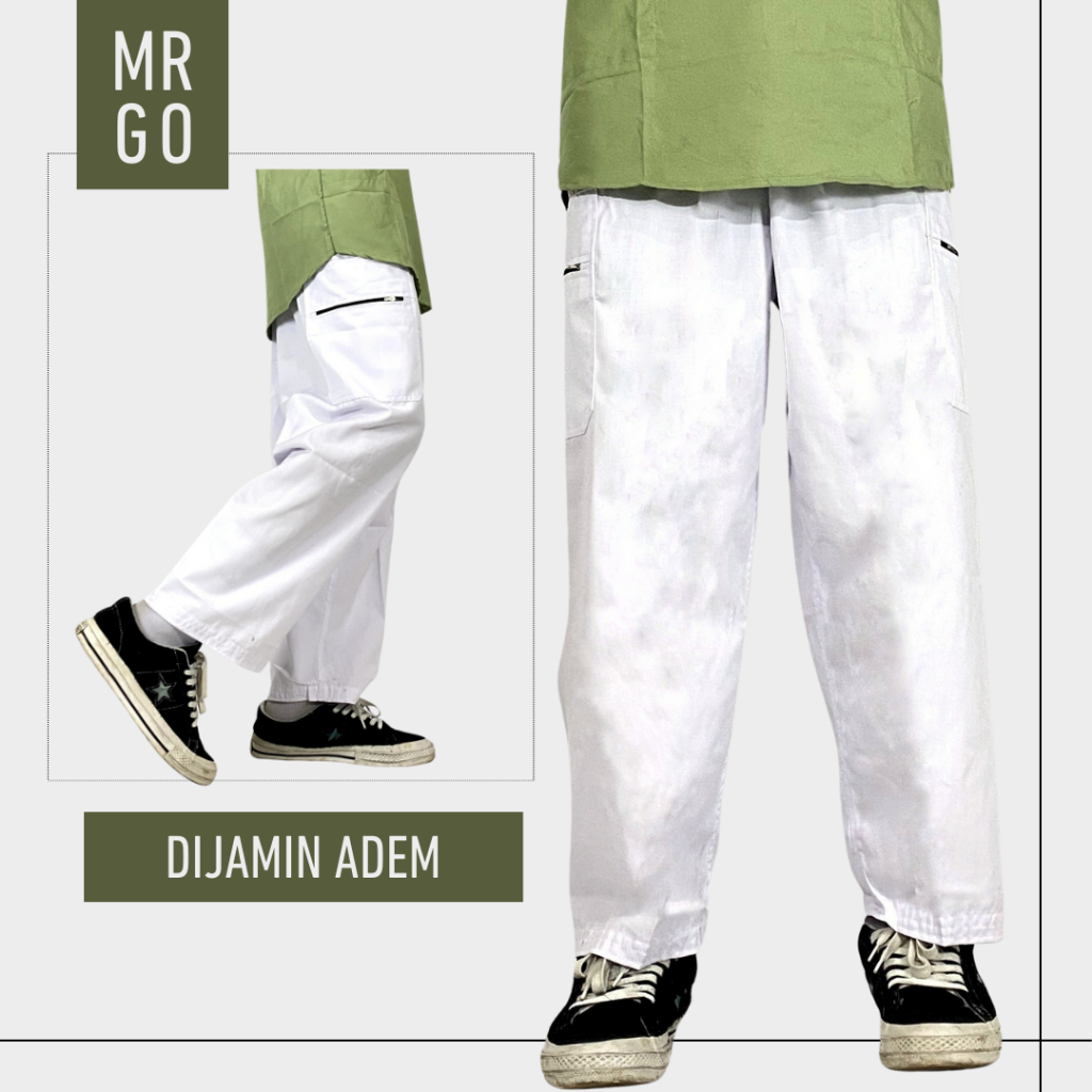 MRGO | Celana Panjang Pangsi Dewasa KATUN DRILL PREMIUM Sirwal Big Size Jumbo Umroh Putih Sholat Sha