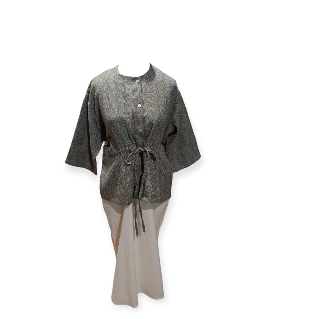 Jii Gloria Agatha White & Grey Midi Dress