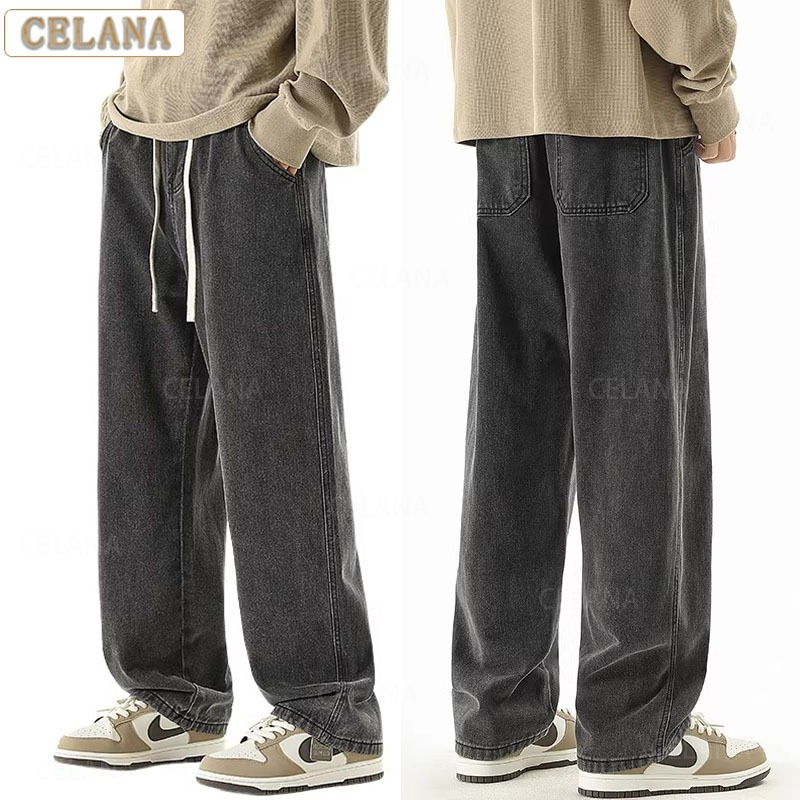 Celana jeans pria baggy pants korean style celana jeans hitam Celana korean style pria straight jean