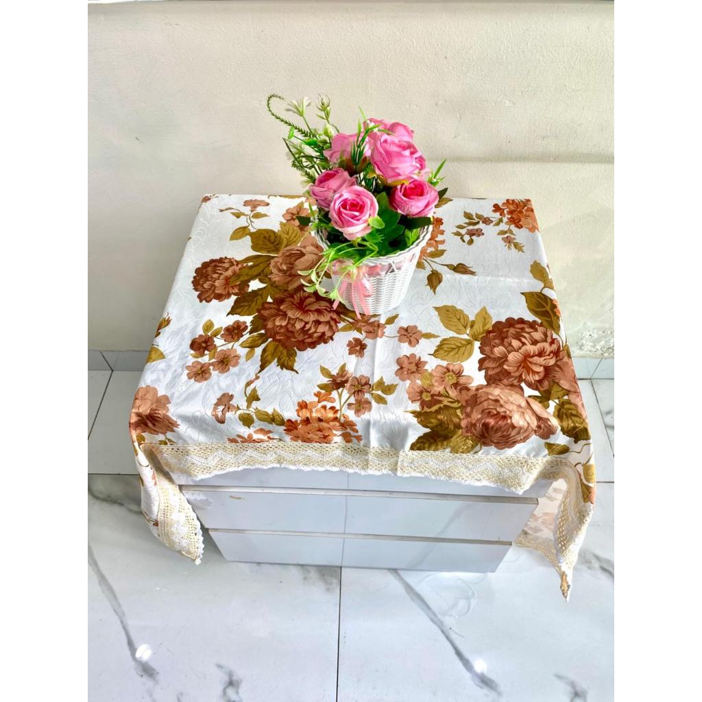 Taplak Meja Tamu Hias Persegi Panjang / Taplak Meja Bunga Merah / Taplak Meja Kaca Ruang Tamu / Tapl