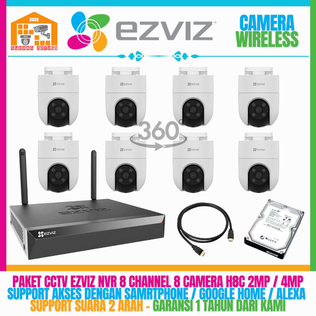 PAKET CCTV EZVIZ KAMERA OUTDOOR WIRELESS NVR 8 CHANNEL 8 KAMERA 4MP - 2MP KOMUNIKASI DUA ARAH IP KAM