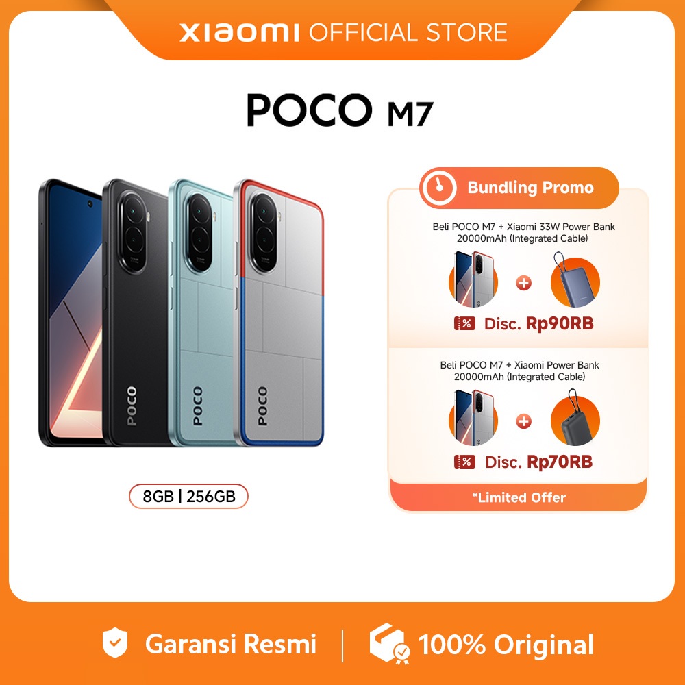 POCO M7 (8GB/256GB) Baterai besar 7000mAh dengan pengisian daya 33W | Layar imersif 6.9" 144Hz | Eks