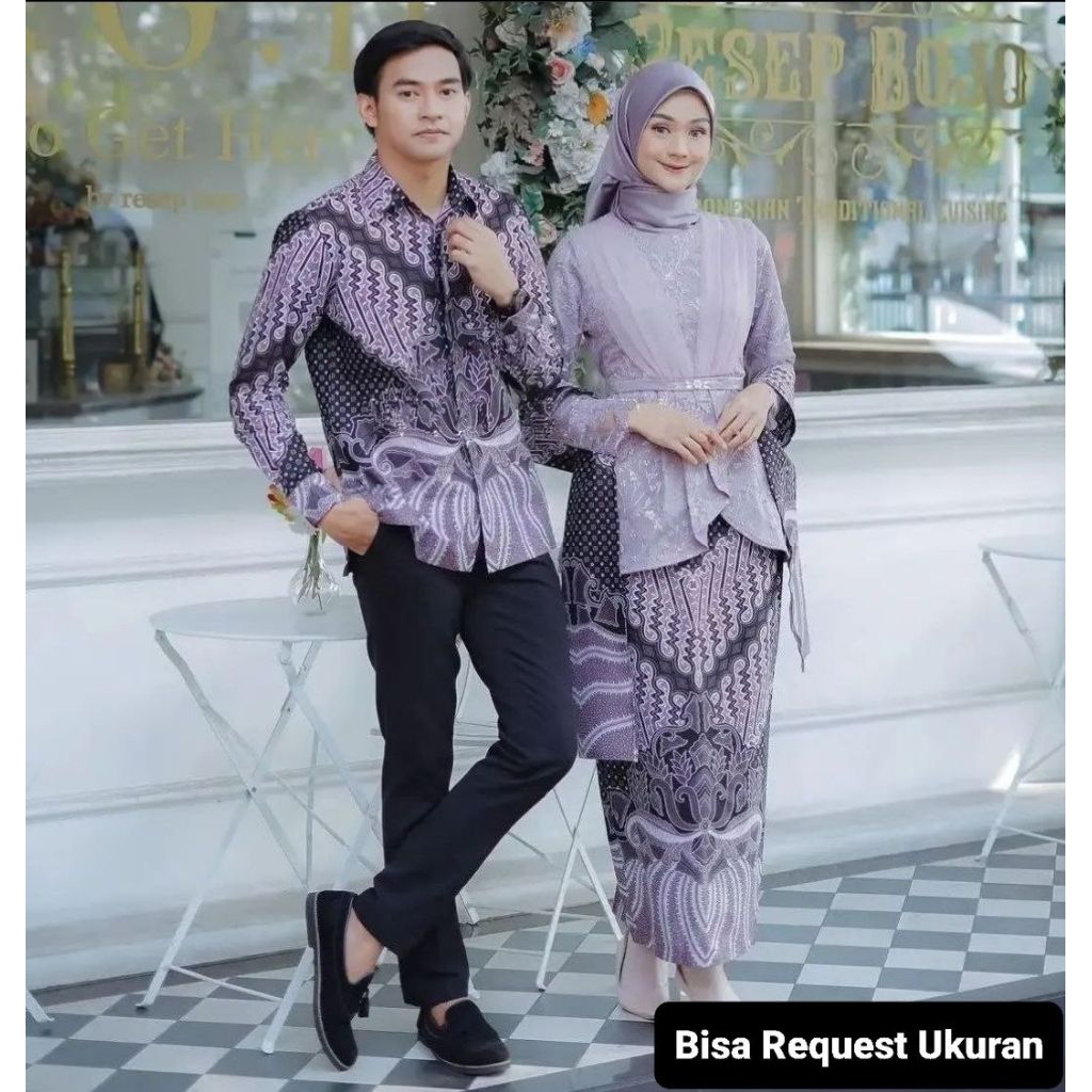 SET KEBAYA AVEENA MAUVE ORI COUPLE KEMEJA BATIK PREMIUM CUSTOM ANAK & JUMBO / BAJU SETELAN SERAGAM B